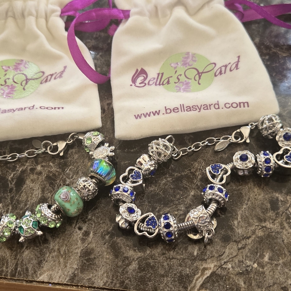 Silver and Blue Crystal Charm Bracelet